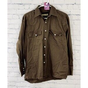 Vtg  Drysdales Brown Heavy Cotton Pearl Snap Oversized Sz S Western Long Sleeve